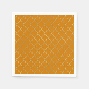 Turmeric Yellow & Gold Quatrefoil Pattern Party Napkin