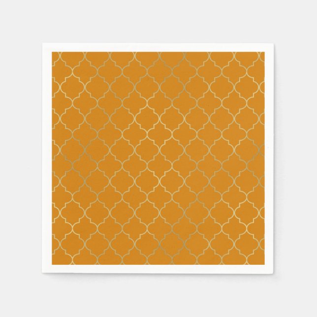 Turmeric Yellow & Gold Quatrefoil Pattern Party Napkin (Front)