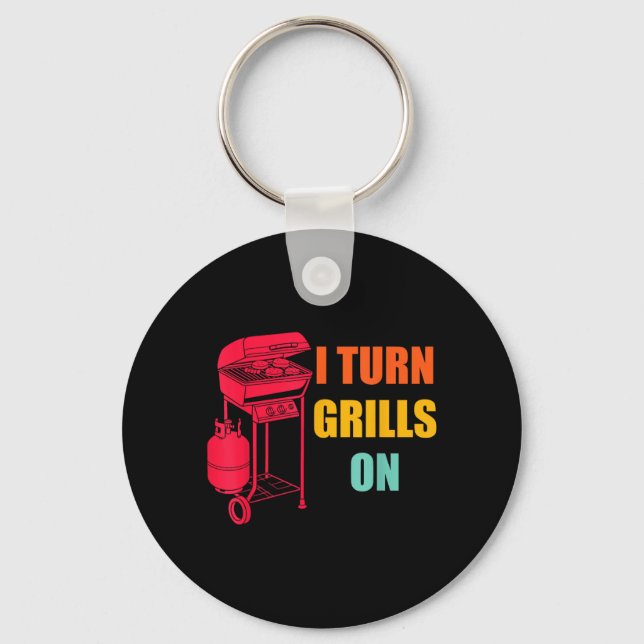 Turn Grills On Bbq Grilling Master Barbecue Keychain (Front)