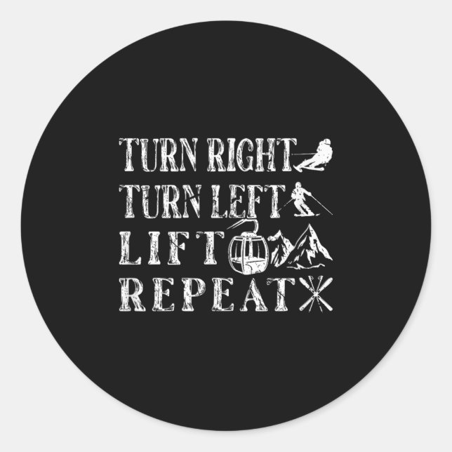 Turn Right Left Ski Lift Skiing Skiers  Classic Round Sticker (Front)