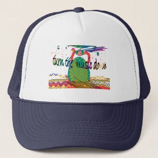 Turn The Music Down White Navy Novelty Trucker Hat