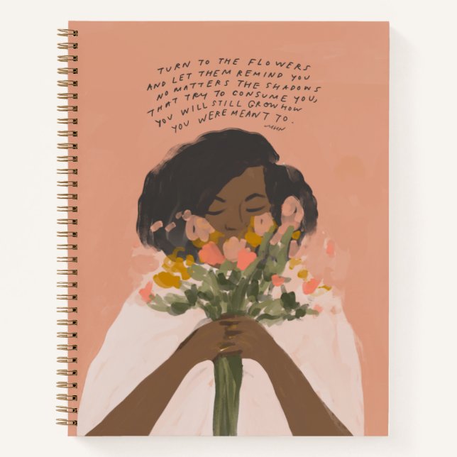Turn to the flowers inspirational quote black art notebook (Front)