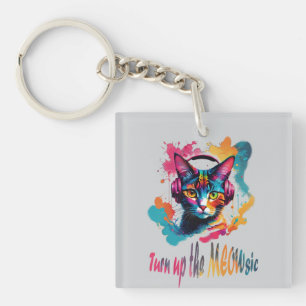 Turn up the meowsic - best cat music colourful keychain
