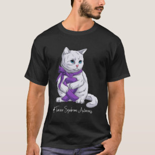 Turner Syndrome Awareness Month Purple Ribbon Cat T-Shirt