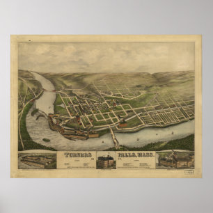 Turners Falls Massachusetts 1877 Antique Panoramic Poster