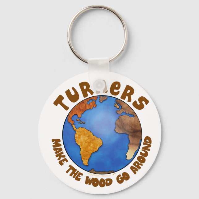 Turners Globe Funny Woodturning Earth Keychain (Front)