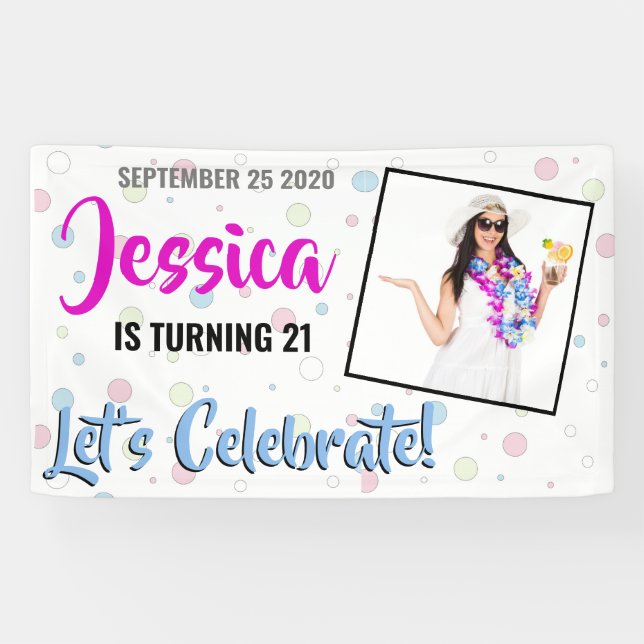 Turning 21 Pink, Blue and Purple Birthday Banner (Horizontal)