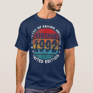 Turning 30 Birthday Decorations Men 30th BDay 1992 T-Shirt