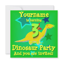 Turning 3 Birthday Dinosaur Party Invitations