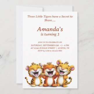 Turning 3 - Tigers: Birthday Party Invitation