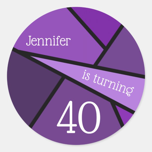 Turning 40 Abstract Purple Geometric 40th Birthday Classic Round Sticker (Front)
