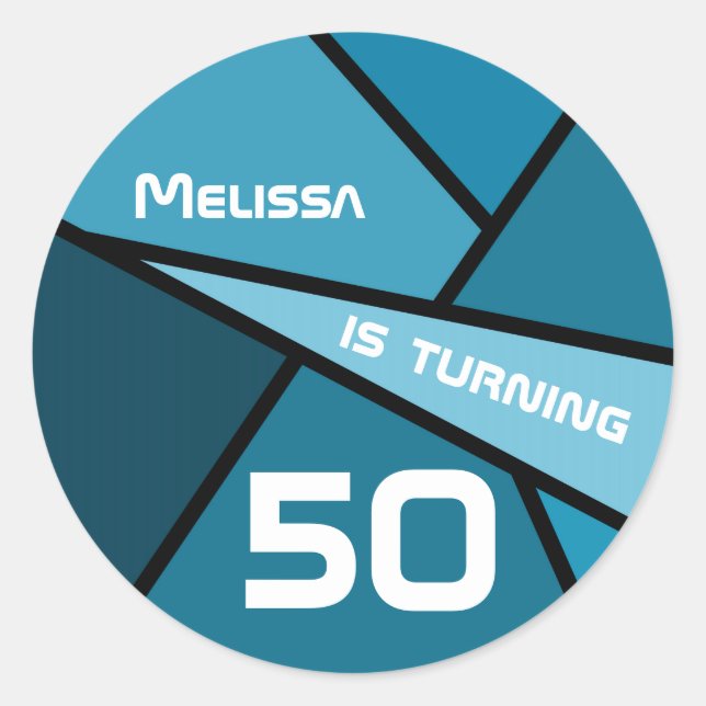 Turning 50 Abstract Teal Geometric 50th Birthday Classic Round Sticker (Front)