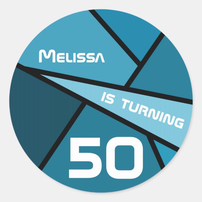 Turning 50 Abstract Teal Geometric 50th Birthday Classic Round Sticker (Front)