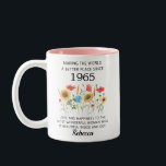 Turning 60 1965 60th Birthday Gift Two-Tone Coffee Mug<br><div class="desc">Looking for the perfect gift to celebrate her 60th? This elegant mug makes a thoughtful 1965 birthday keepsake,  combining style and everyday practicality she’ll cherish.</div>