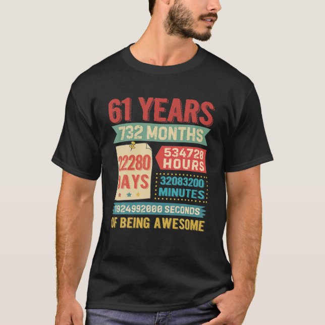 Turning 61 Years Old 61St Birthday Decorations Bda T-Shirt (Front)