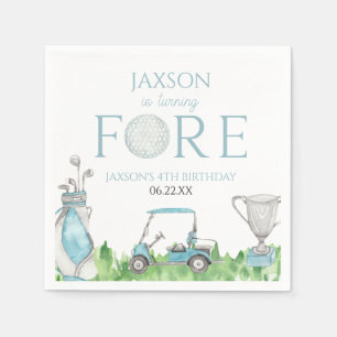 Turning Fore Blue Golf 4th Birthday Party Napkin