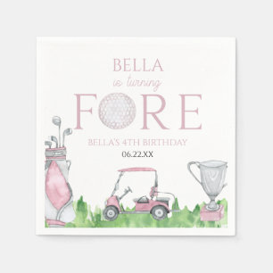 Turning Fore Pink Golf 4th Birthday Party Napkin