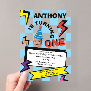 Turning One Birthday 1st Birthday Face Photo Acrylic Invitations