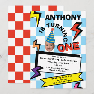 Turning One Birthday 1st Birthday Face Photo Invitation