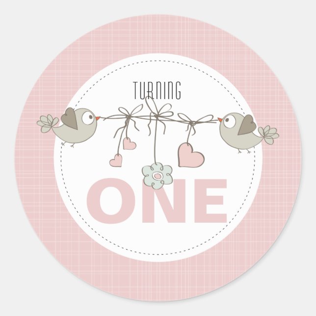 Turning One Birthday Party Classic Round Sticker (Front)