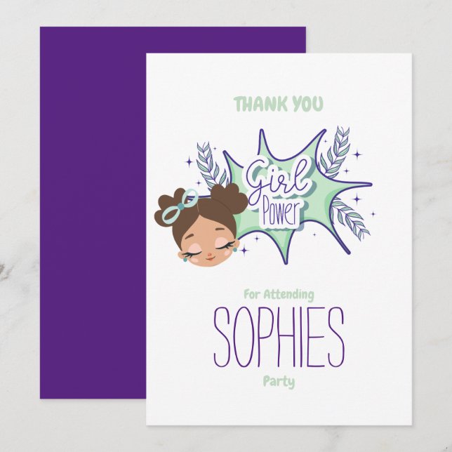 Turning one custom girls purple, thank you card (Front/Back)