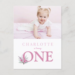 Turning ONE floral 1st Birthday invitation Postcard