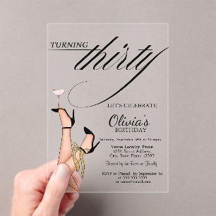 Turning Thirty High Heels Martini 30th Birthday Acrylic Invitations