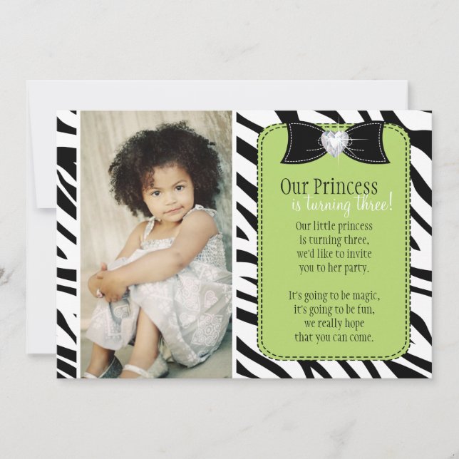 Turning Three - Zebra Birthday Party Invitation (Front)