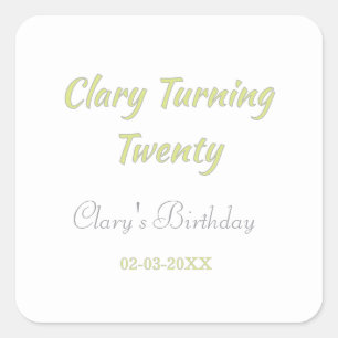 Turning twenty birthday green grey pastel retro square sticker