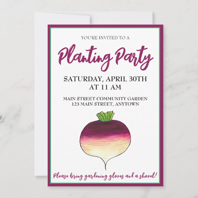 Turnip Swede Veg Vegetable Community Garden Party Invitation (Front)