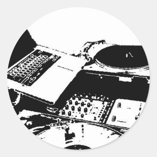 turntable black and white classic round sticker (Front)