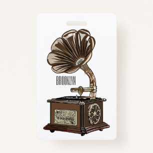 Turntable cartoon illustration badge