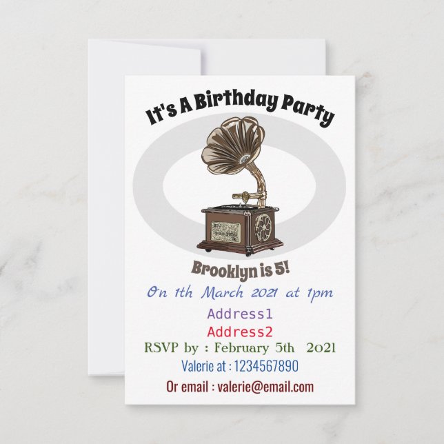 Turntable cartoon illustration invitation (Front)