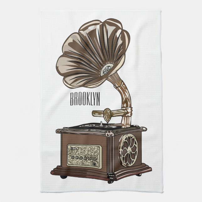 Turntable cartoon illustration  kitchen towel (Vertical)