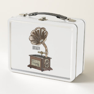 Turntable cartoon illustration metal lunch box