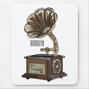 Turntable cartoon illustration mouse pad