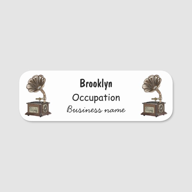 Turntable cartoon illustration name tag (Front)