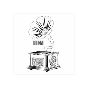 Turntable cartoon illustration  rubber stamp