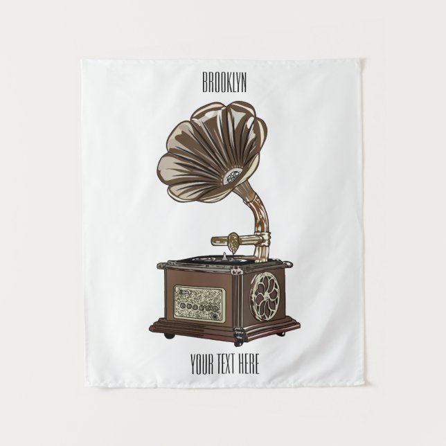 Turntable cartoon illustration  tapestry (Front)