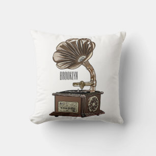 Turntable cartoon illustration throw pillow