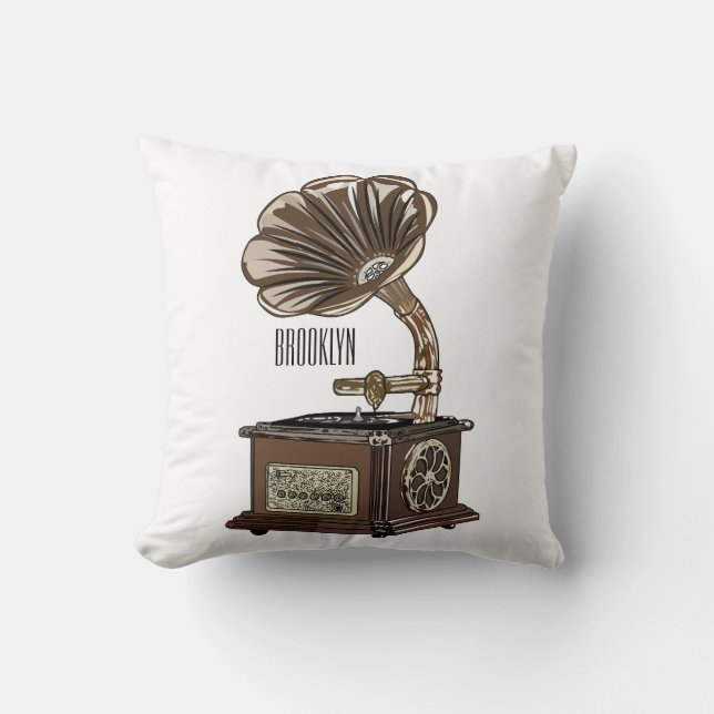 Turntable cartoon illustration  throw pillow (Front)
