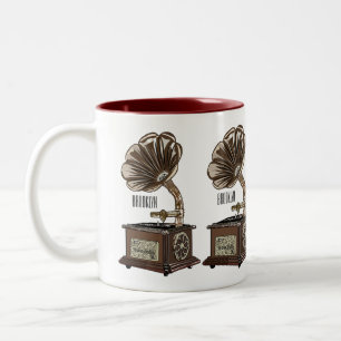Turntable cartoon illustration  Two-Tone coffee mug