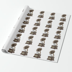 Turntable cartoon illustration wrapping paper