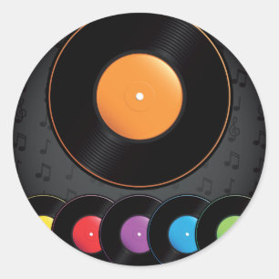 Turntable Records In Vivid Colours Classic Round Sticker