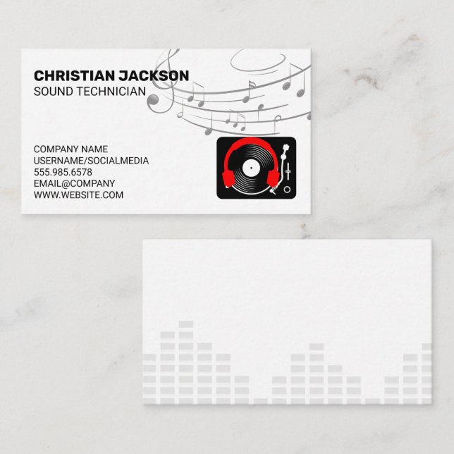 Turntable | Vinyl | Equalizer Music Notes Business Card (Front/Back)
