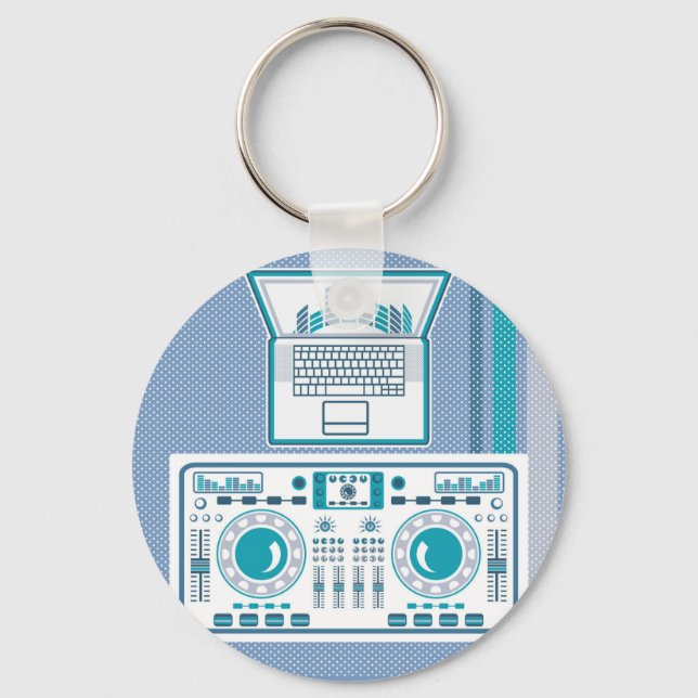 Turntable with Laptop DJ equipment Vector Keychain (Front)