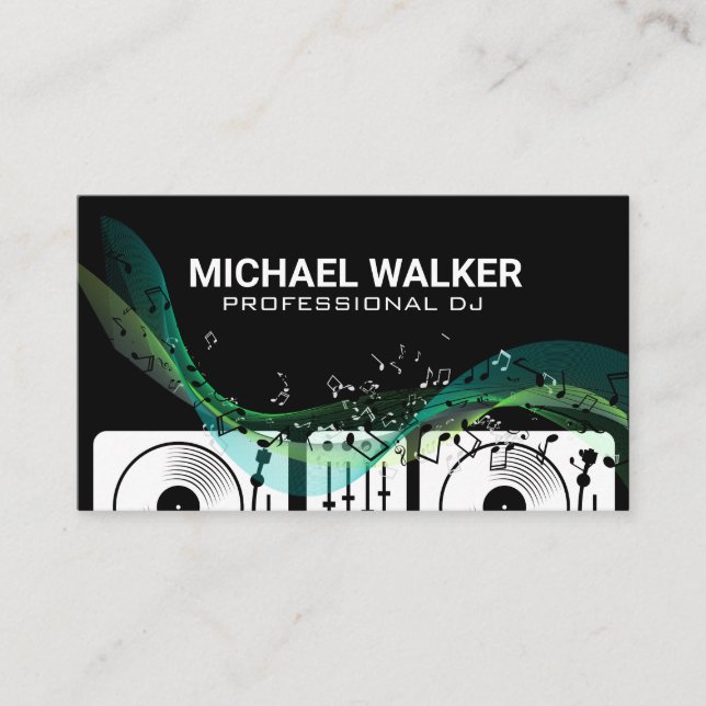 Turntables | DJ | Musical Notes Business Card (Front)