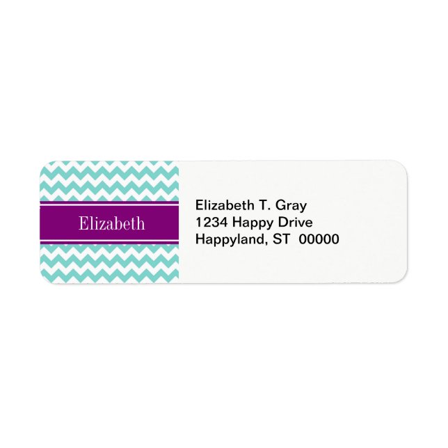 Turq / Aqua Wht Chevron Purple Name Monogram (Front)