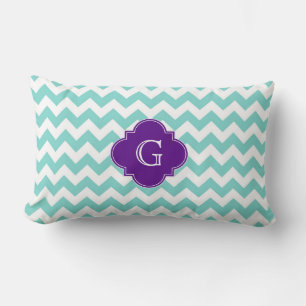 Turq / Aqua Wht Chevron Purple Quatrefoil Monogram Lumbar Pillow