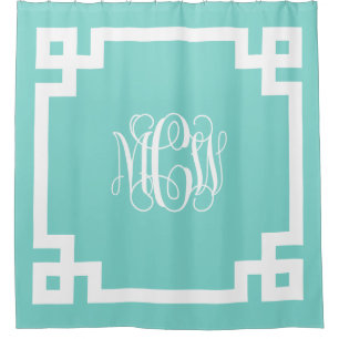 Turq Aqua Wt Vine Monogram DIY BG Greek Key Frame